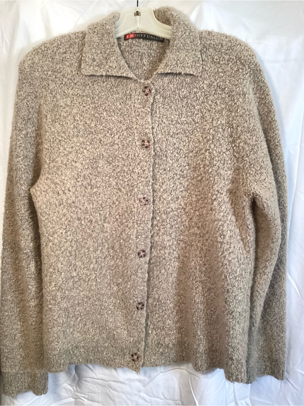 Light Taupe Bouclé Button-Front Cardigan Sweater by J. Crew